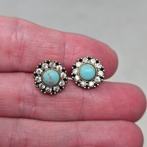 Chloe & Isabel Vintage Style Faux Turquoise Rhinestone Halo Stud Earrings Boho